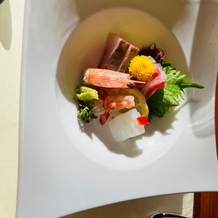 ホテル竜宮　Sea &amp;nbsp;Bride（ホテル竜宮　シー　ブライド）の画像｜試食のお刺身。
どれも新鮮でとても美味しかったです！