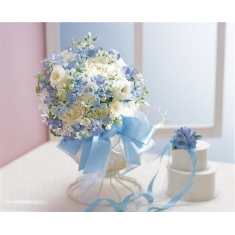 Bouquet DECO:20,900円【通常の半額！】「生花も造花も大人気☆」DECOブルーリボンブーケ