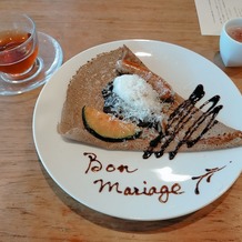 星野リゾート　軽井沢ホテルブレストンコートの画像｜朝食のメイン
結婚のお祝いのメッセージも書いて頂きました