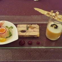 名古屋東急ホテルの画像｜甘海老のタルタル柚子風味
フォアグラのタルティーヌ
人参のブラマンジェ　ギャヴィア添え