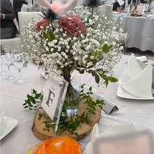 アルカーサル ビエントスの画像｜テーブル装花は結婚式のテーマに合わせてコーディネートされておりとても可愛らしかったです。