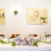 ブランシュメゾンの画像｜高砂は用意せずに長テーブルにして、新郎新婦席の前はお花を豪華にして写真映えするようにしてもらいました