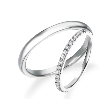 細身で可愛い人気の王道プラチナハーフエタニティダイヤ結婚指輪がペアで18万5千円