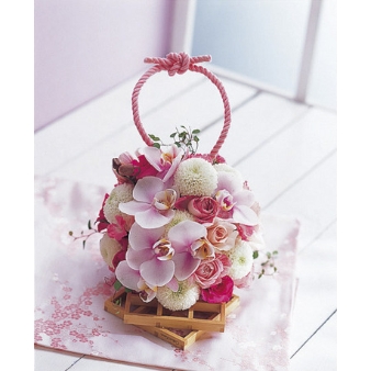 Bouquet DECO:ピンポンマムとピンクバラ、胡蝶蘭のDECO和ブーケ