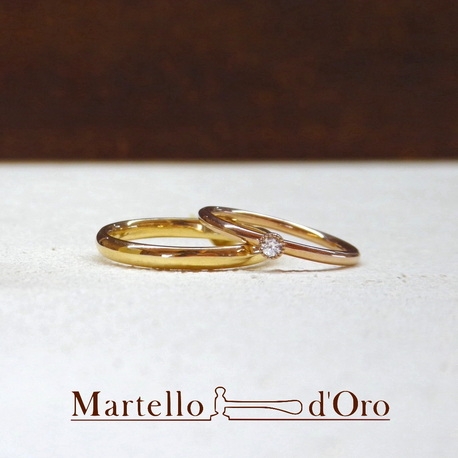 ふたりの手作り結婚指輪》ピンクゴールド＆ダイヤ0.03ct／イエロー